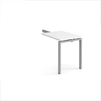Desk add-on unit with white top and silver metal frame on a white background
