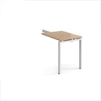 Desk add-on unit with wood-effect top and white metal frame on a white background