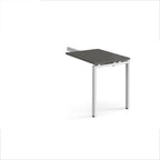 Desk add-on unit with grey top and white metal frame on a white background
