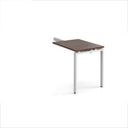 Desk add-on unit with wood-effect top and white metal frame on a white background