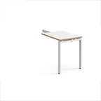 Desk add-on unit with white top with wooden edges and metal frame on a white background