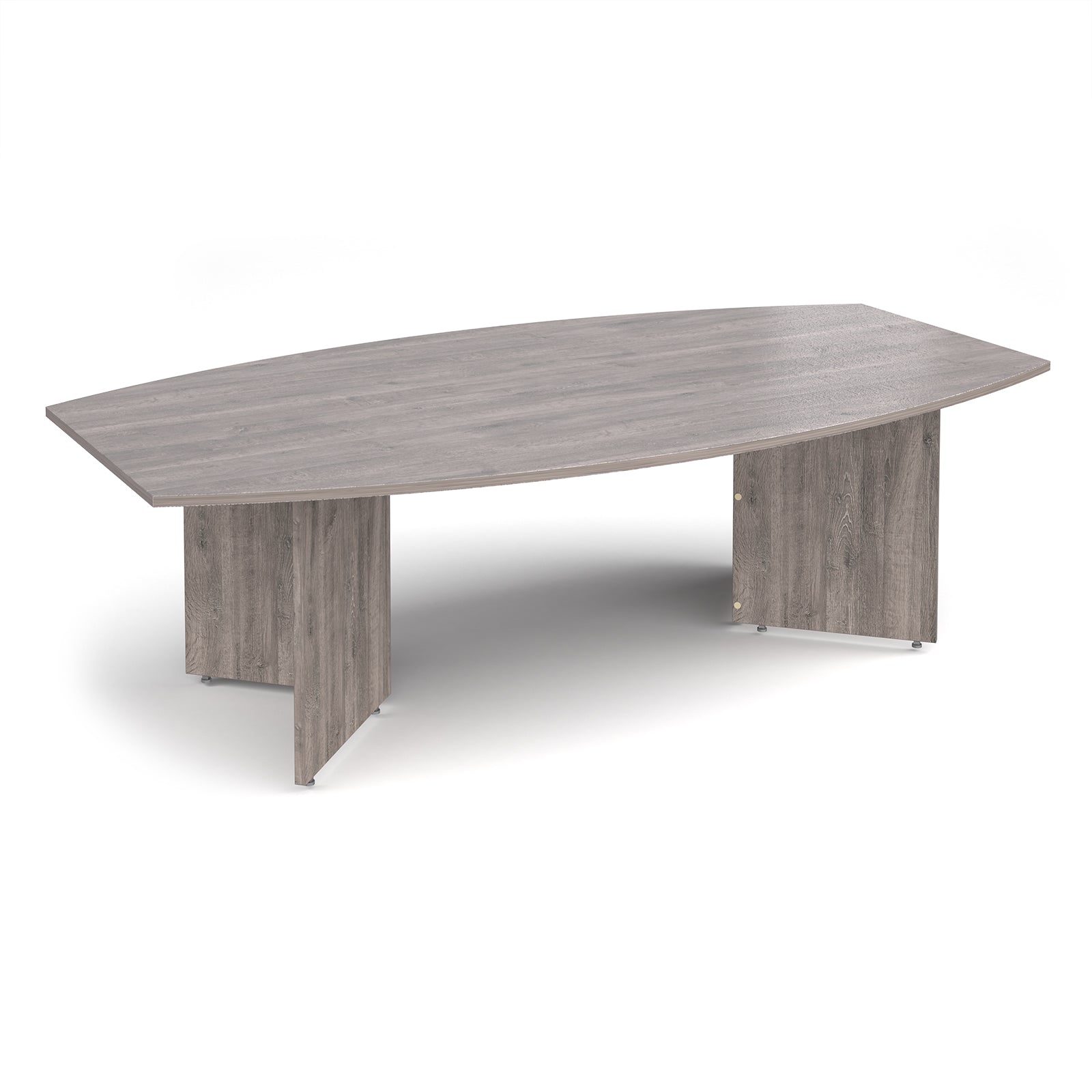 Grey wood grain conference table on a white background