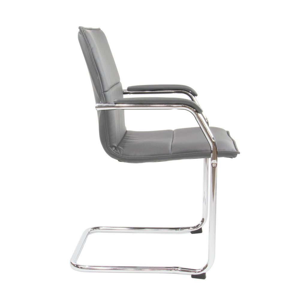 Gray office chair with chrome frame on a white background