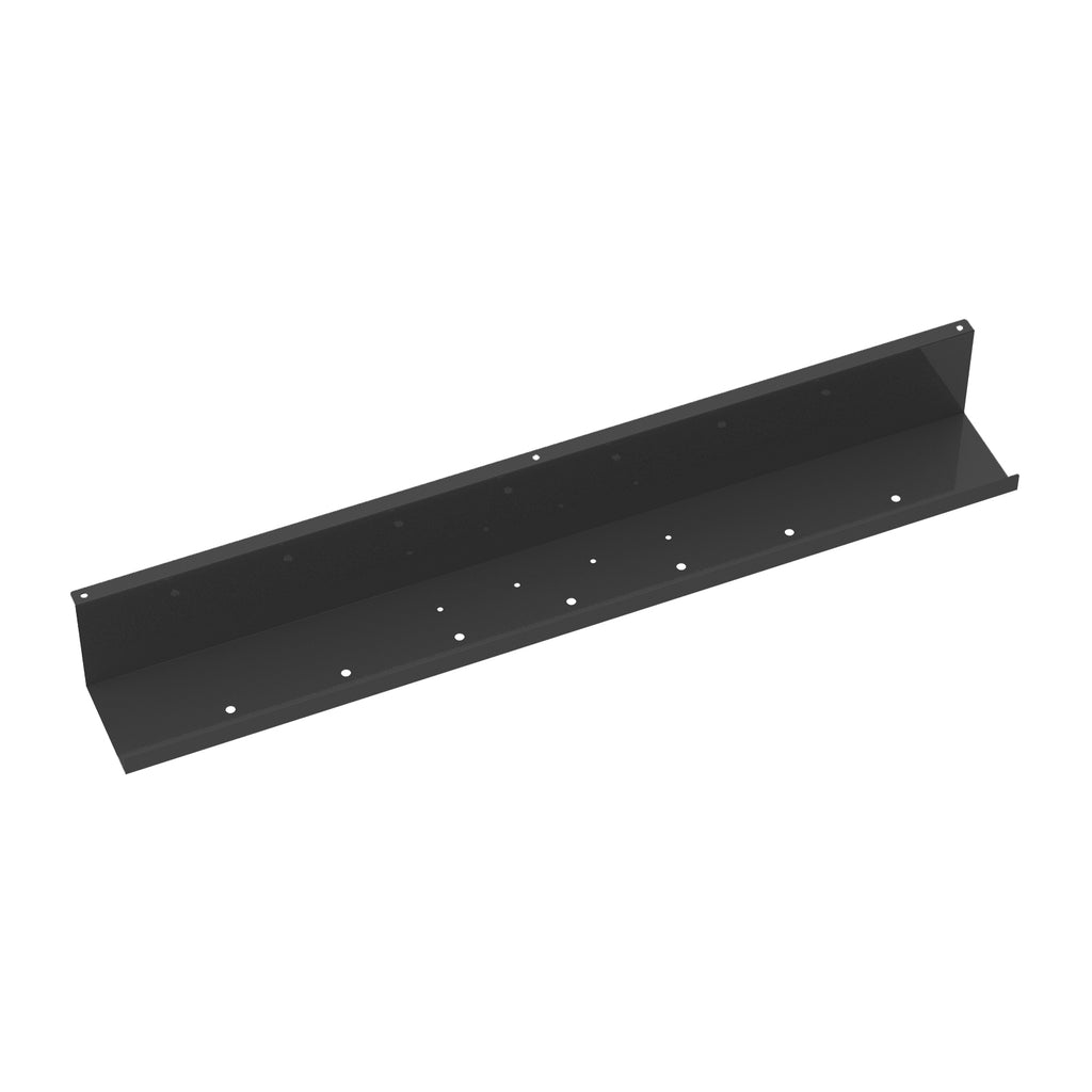 Black metal cable tray on a white background