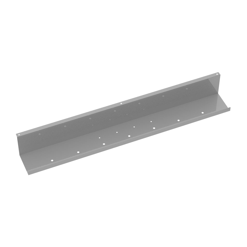 Silver metal cable tray on a white background