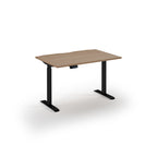 Wooden desk with black legs on a white background