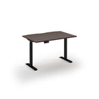 Desk with brown top and black legs on a white background