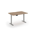 Wooden desk with metal legs on a white background