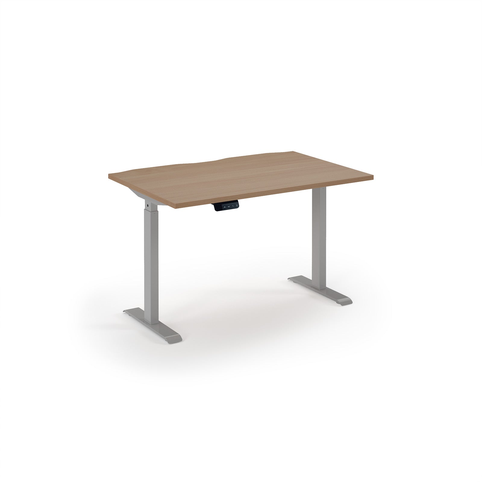 Wooden desk with metal legs on a white background