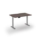 Corner desk with brown top and silver legs on a white background