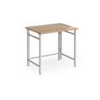 Home office folding desk with wood-effect top and silver frame on a white background