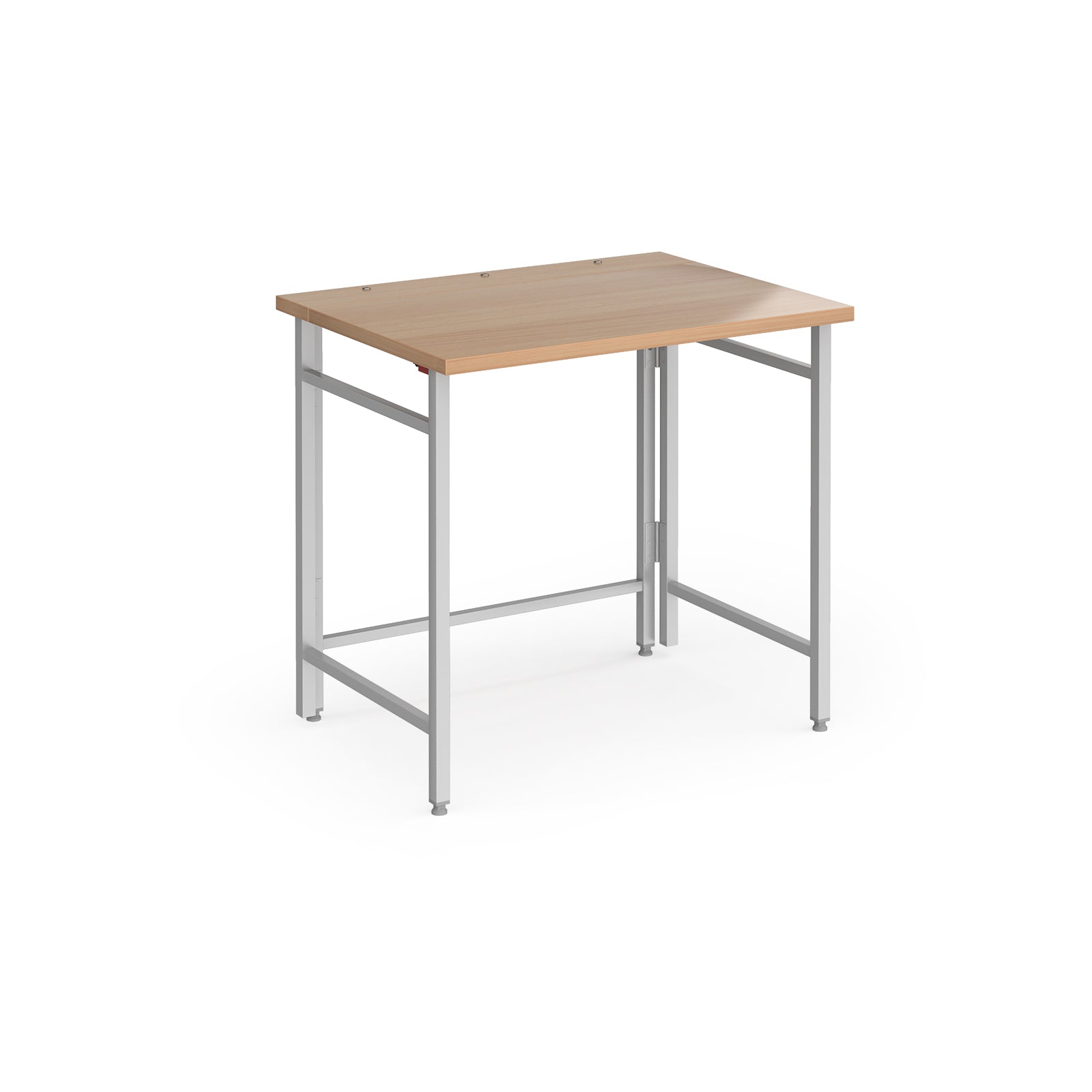 Home office folding desk with wood-effect top and silver frame on a white background