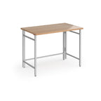 Home office folding desk with wood-effect top and silver frame on a white background