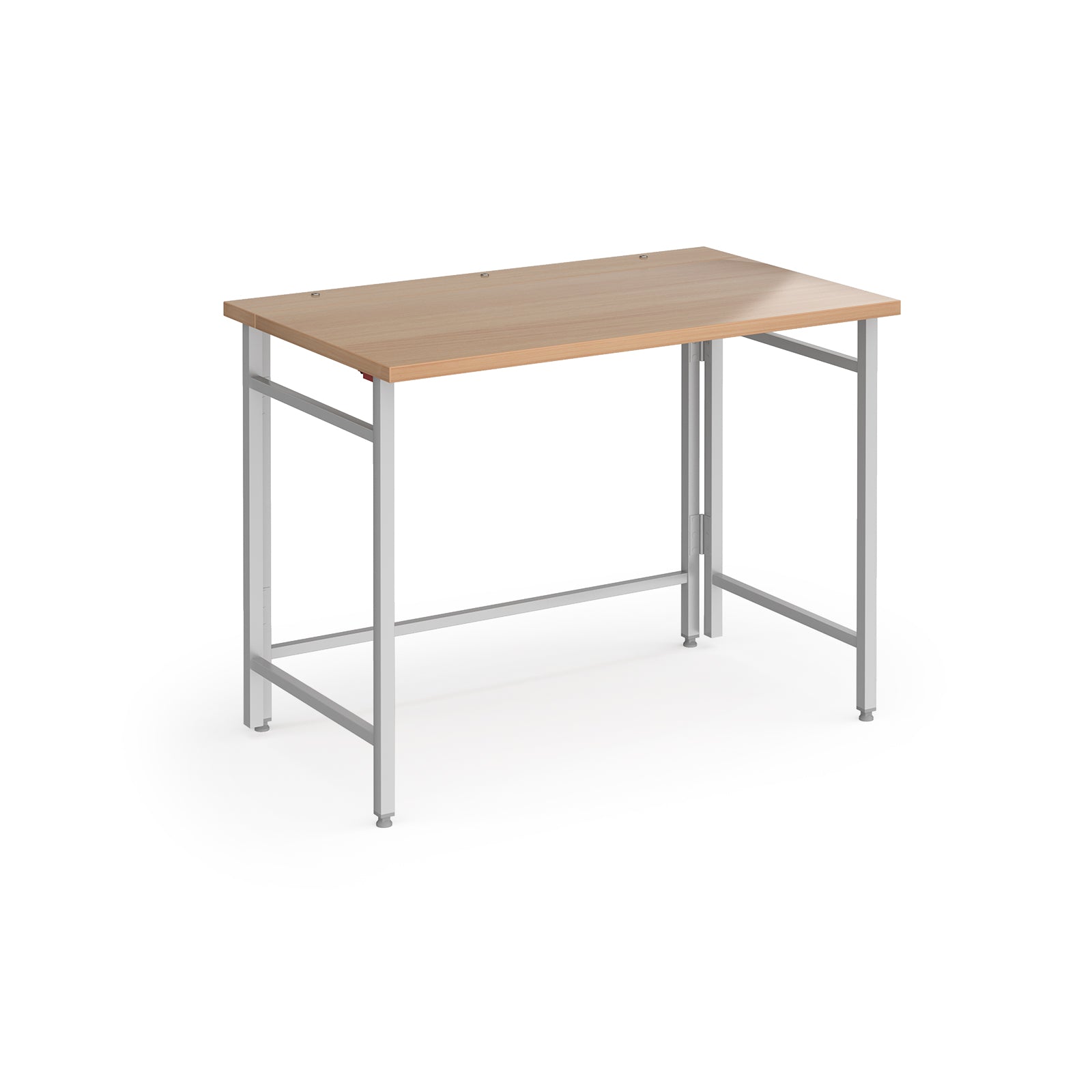 Home office folding desk with wood-effect top and silver frame on a white background