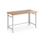Home office folding desk with wood-effect top and silver frame on a white background