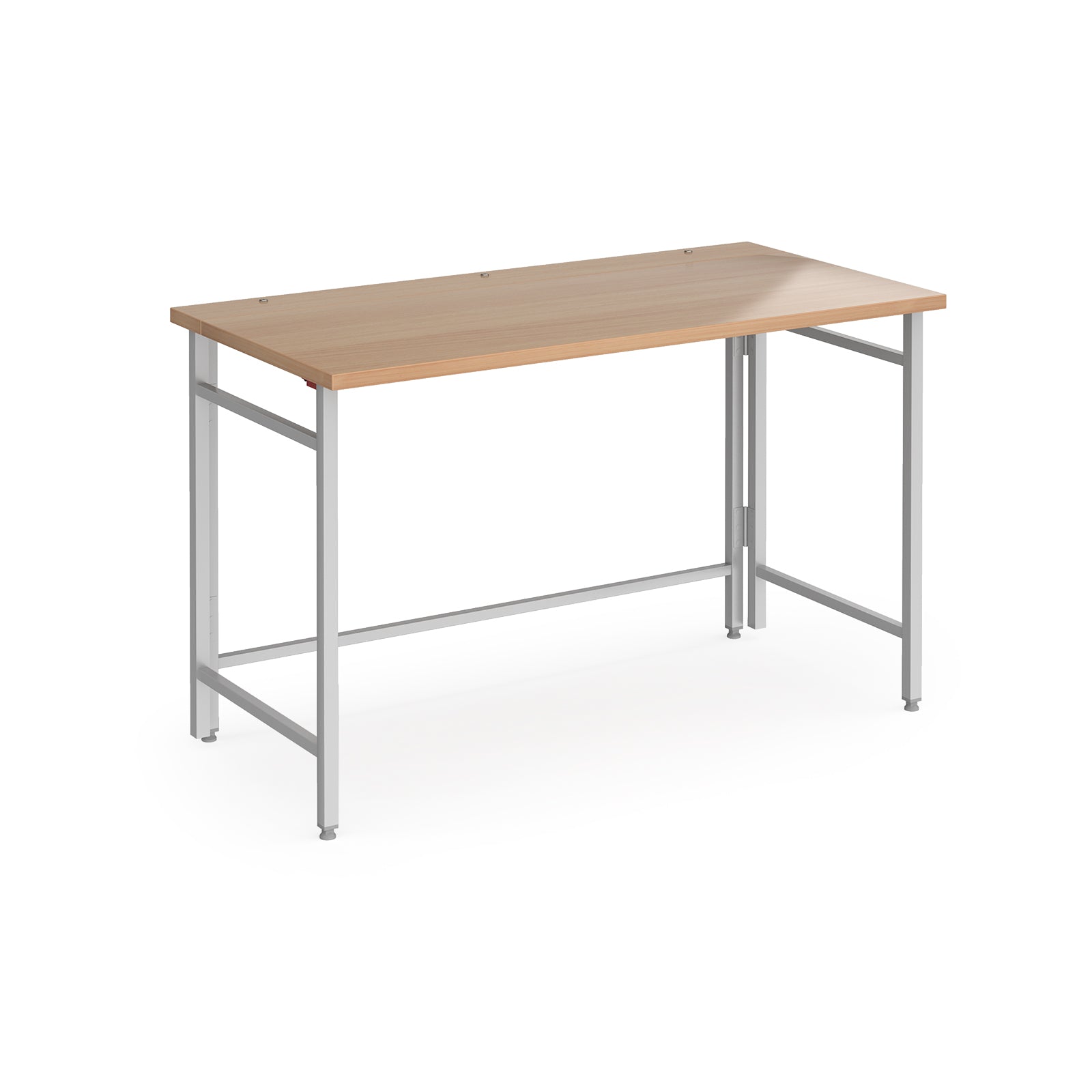 Home office folding desk with wood-effect top and silver frame on a white background