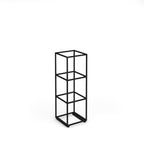 A black metal three-tier storage unit with an open frame design, shown on a solid white background.