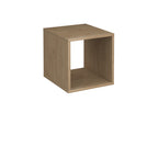 A square open-back storage shelf with a light oak wood grain finish, shown from a three-quarter angle on a plain white background.