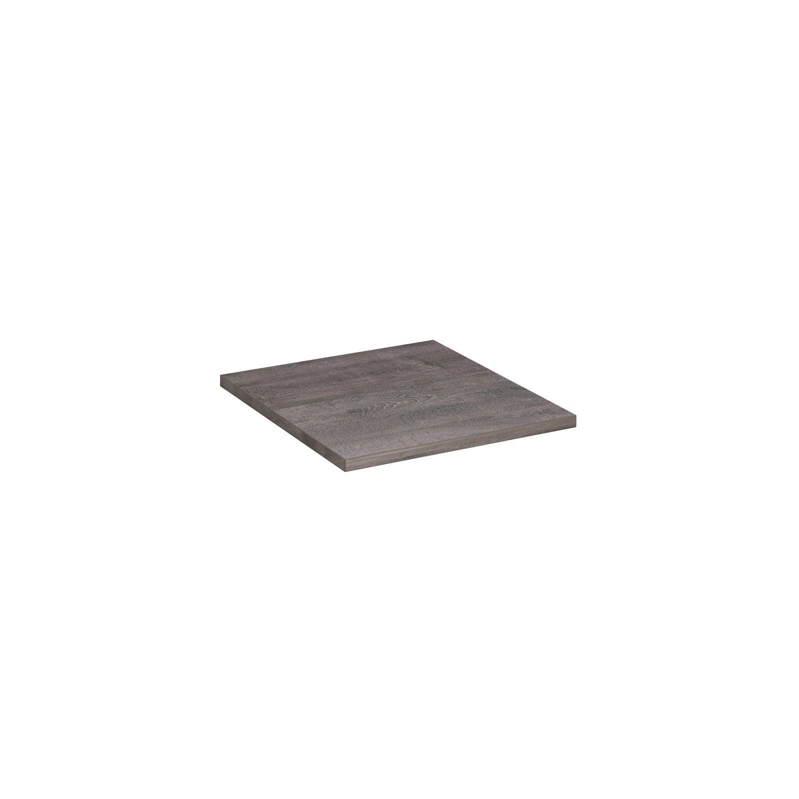 A square grey wood-effect shelf, shown at an angle on a plain white background.