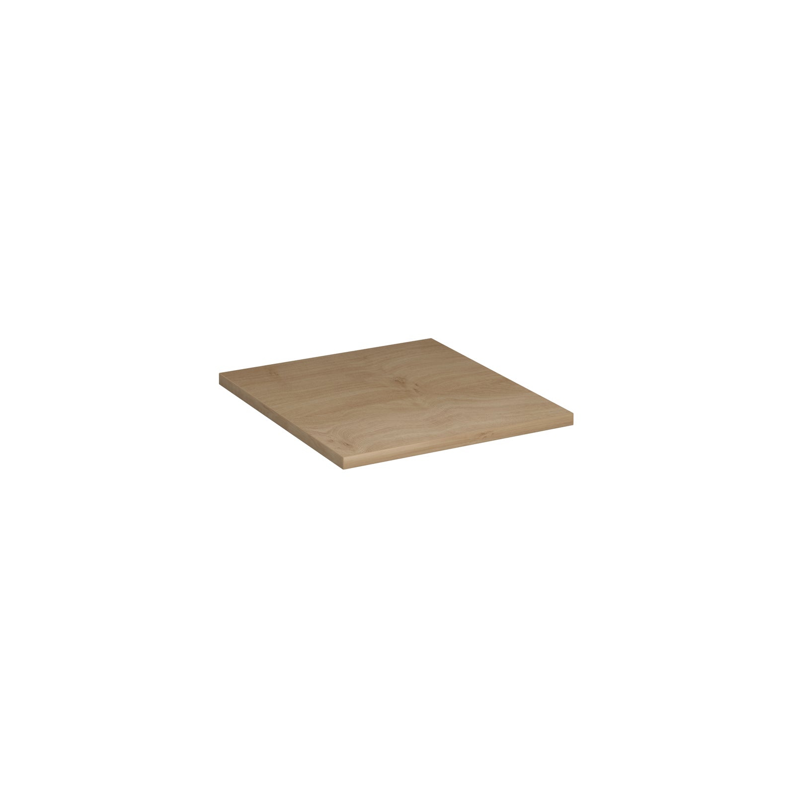 A square wood-effect shelf, shown at an angle on a plain white background.