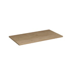 A rectangular wood-effect shelf, shown at an angle on a plain white background.