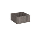 A square planter with a grey wood grain finish, shown from a three-quarters perspective on a plain white background.