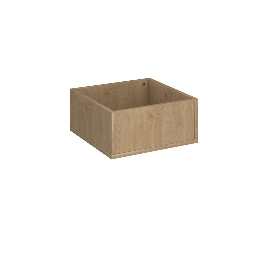 A square planter with a light oak wood grain finish, shown from a three-quarters perspective on a plain white background.