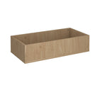 A rectangular planter with a light oak wood grain finish, shown from a three-quarters perspective on a plain white background.