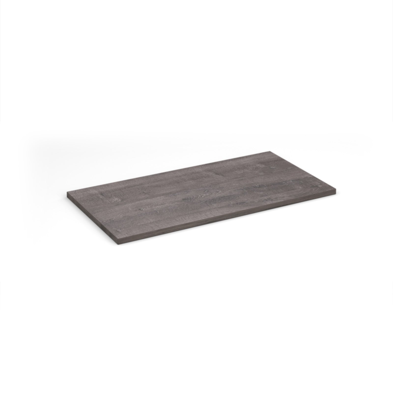 Rectangular grey wood-effect shelf on a white background