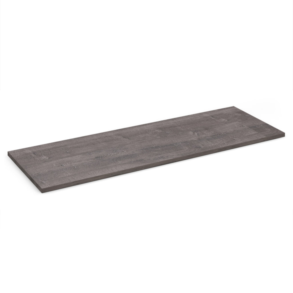 Grey wood-effect shelf on a white background