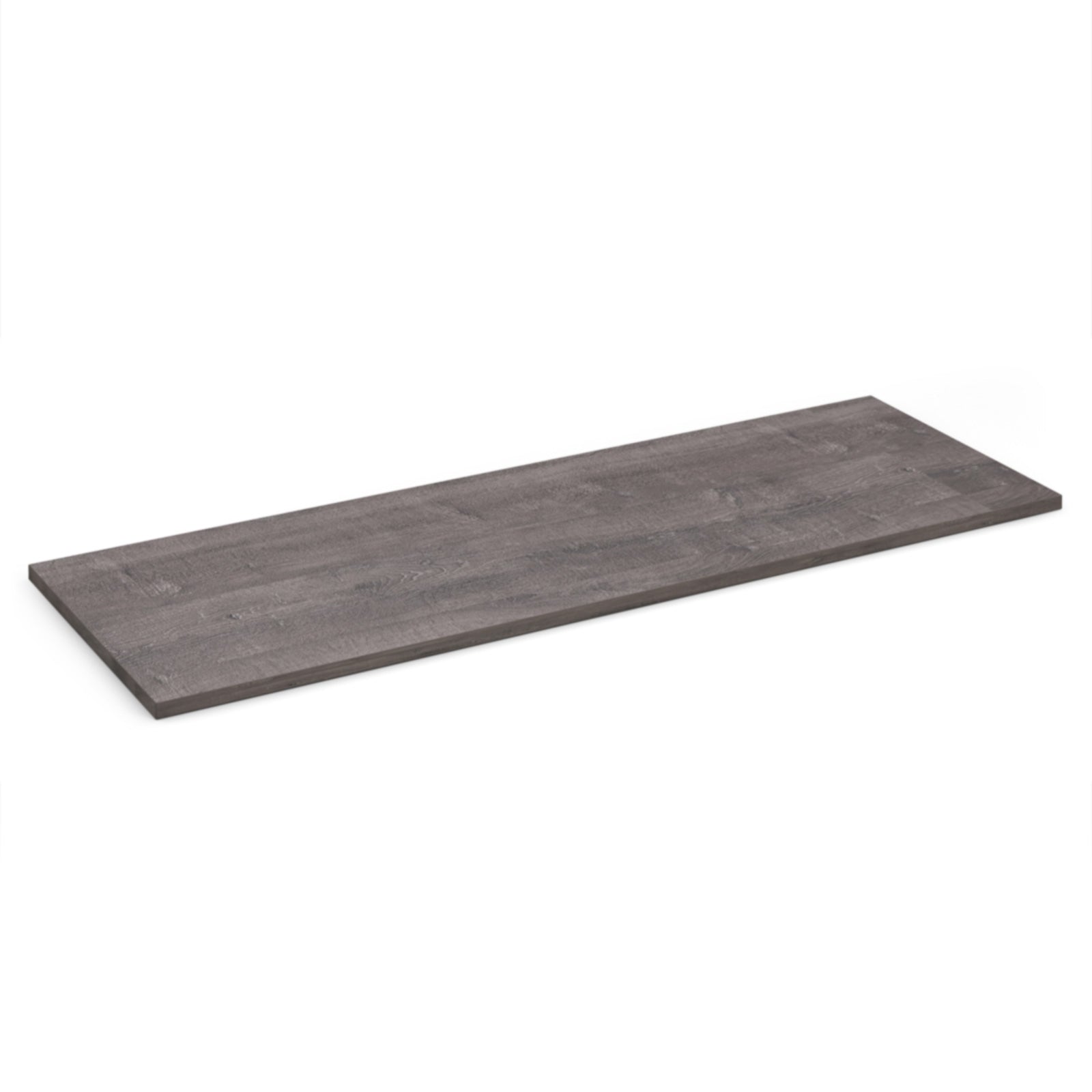 Grey wood-effect shelf on a white background