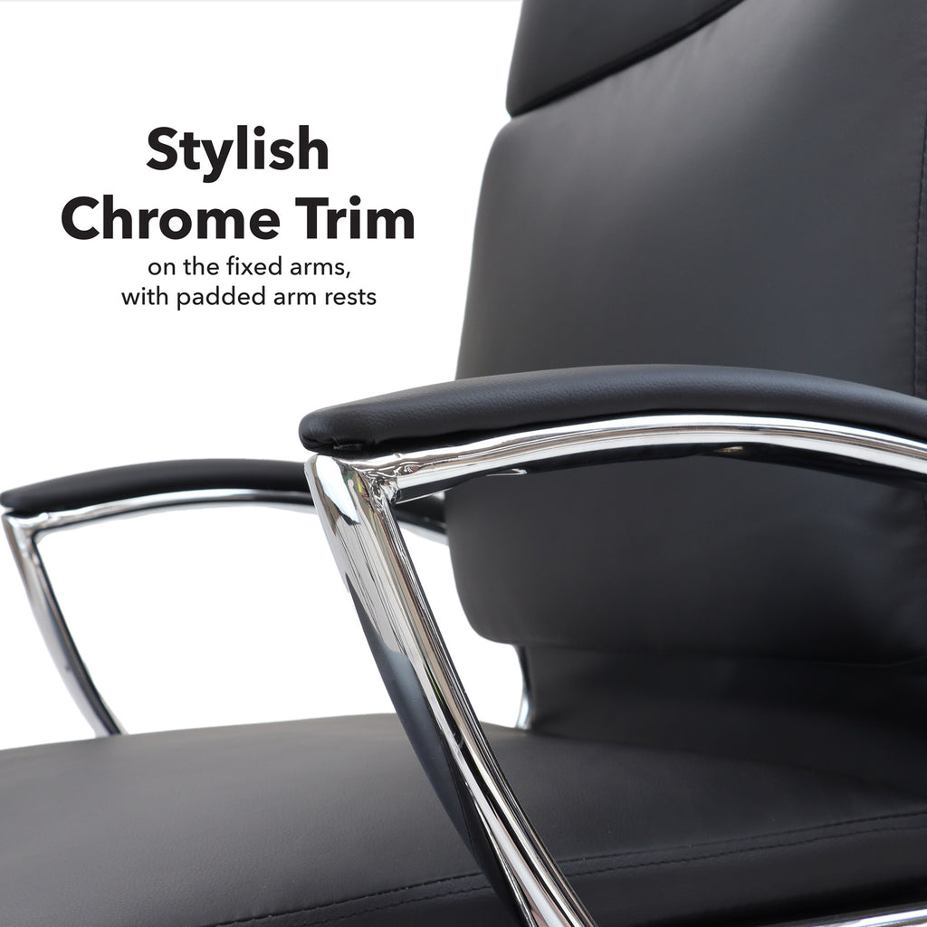 Black office chair with chrome trim on a white background