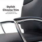 Black office chair with chrome trim on a white background