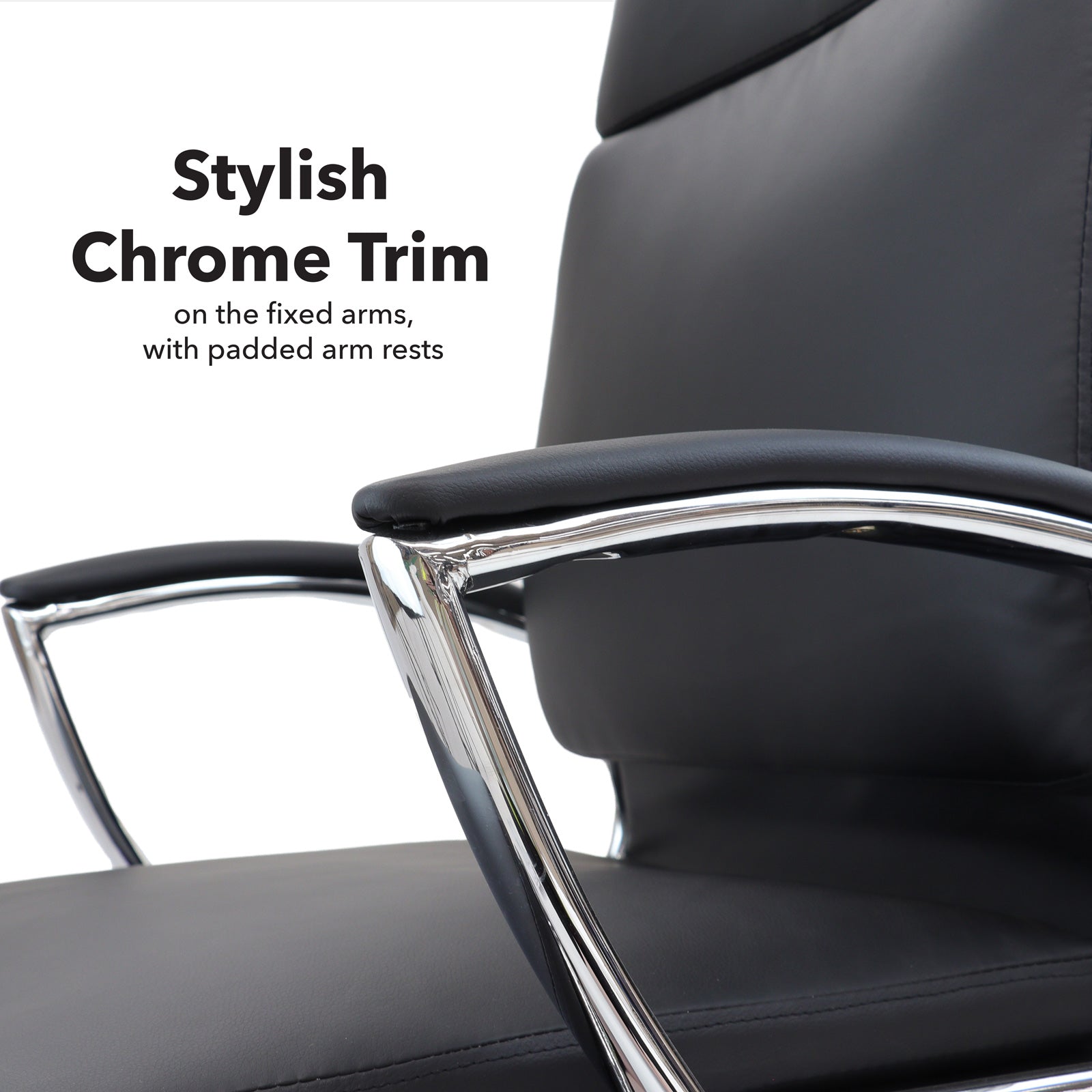 Black office chair with chrome trim on a white background