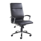 Black office chair with chrome accents on a white background