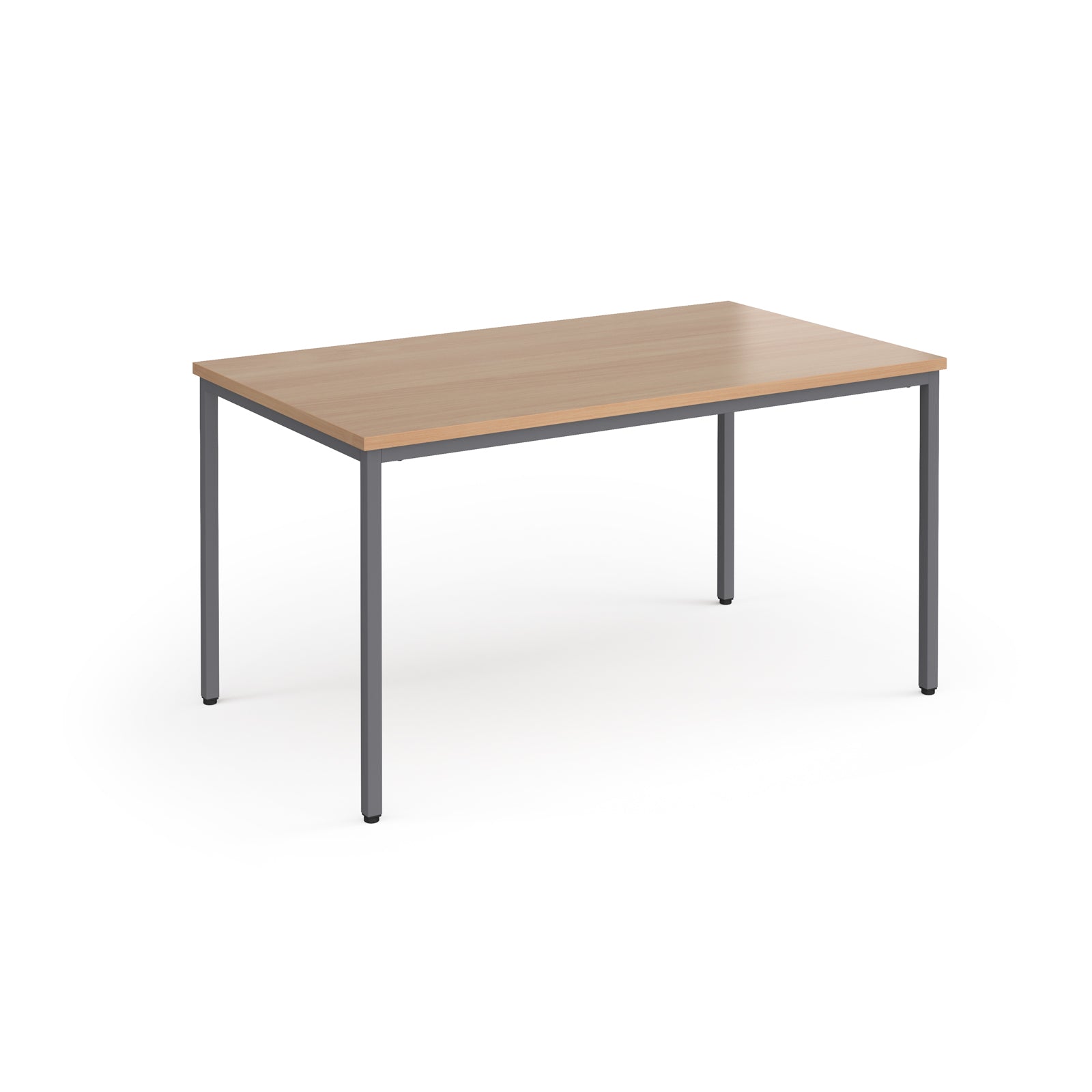 Rectangular table with wooden top and metal legs on a white background