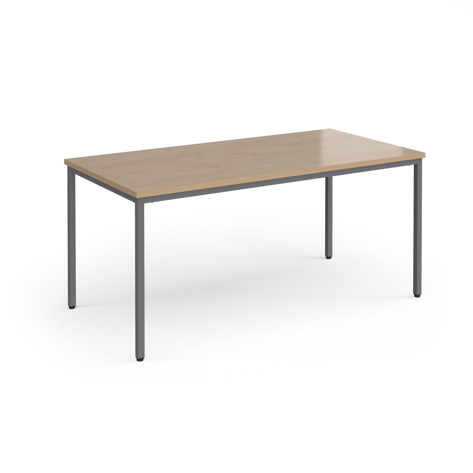 Rectangular table with wooden top and metal legs on a white background