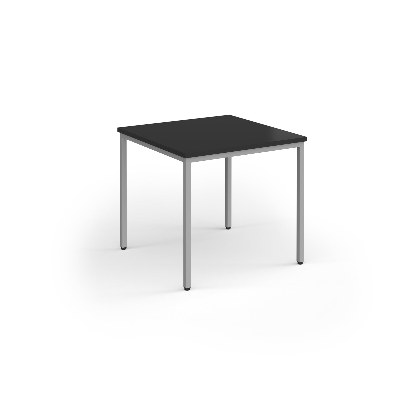 Small black table with silver legs on a white background