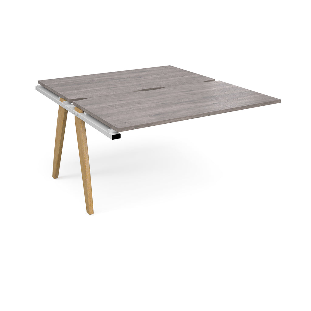 Wooden desk with grey top on a white background