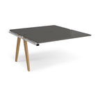 Wooden desk with grey top on a white background