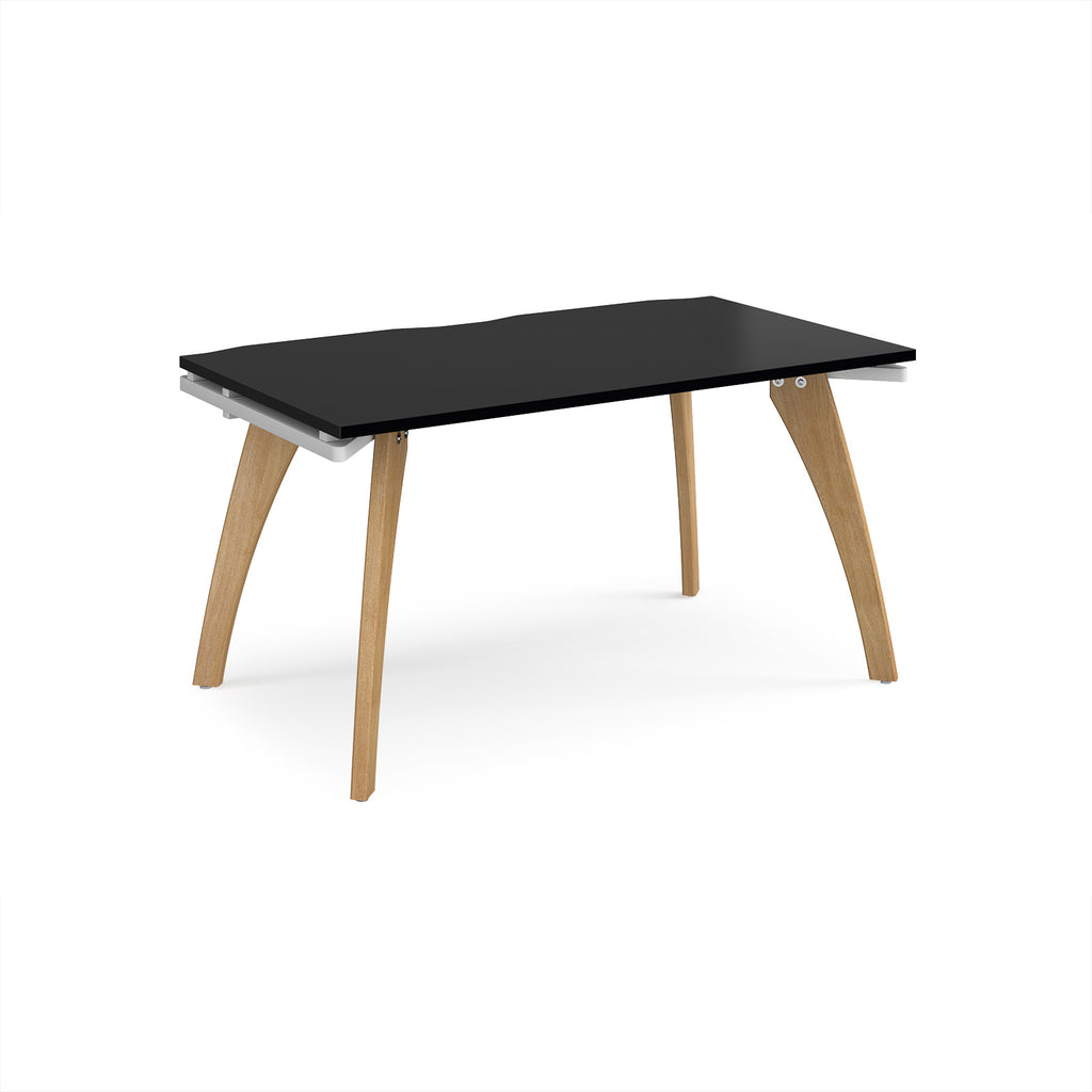 Wooden desk with black top on a white background