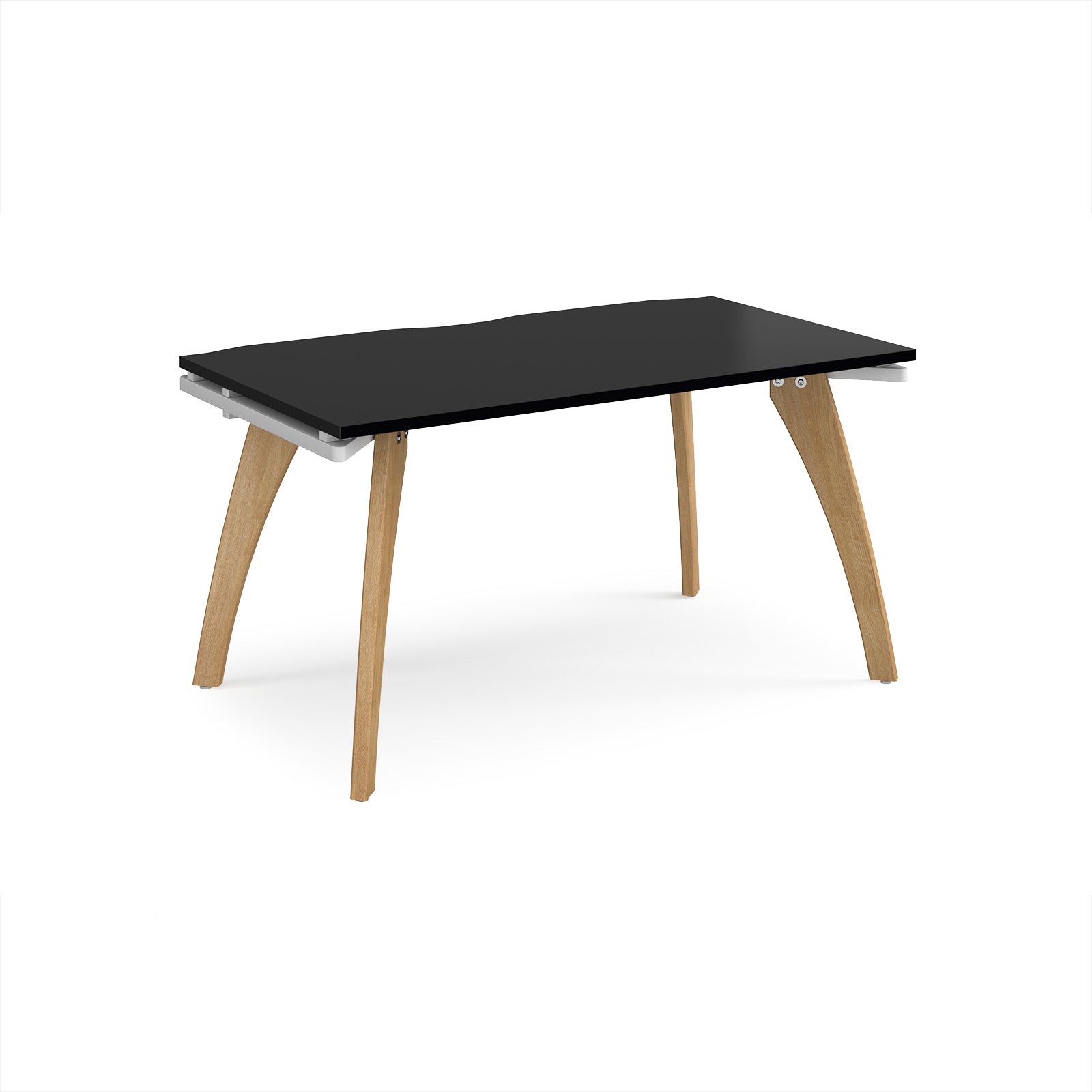 Wooden desk with black top on a white background
