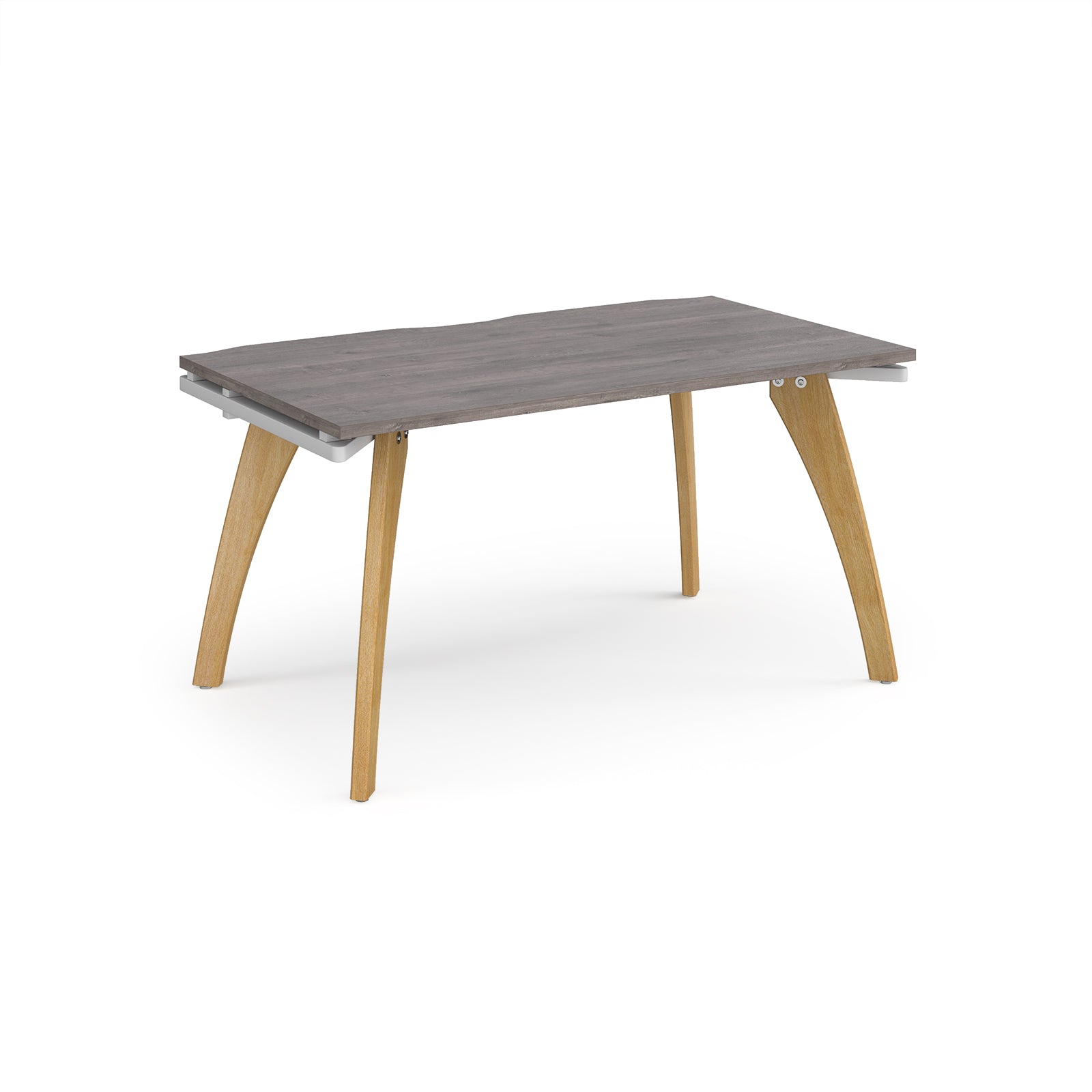Wooden desk with grey top on a white background