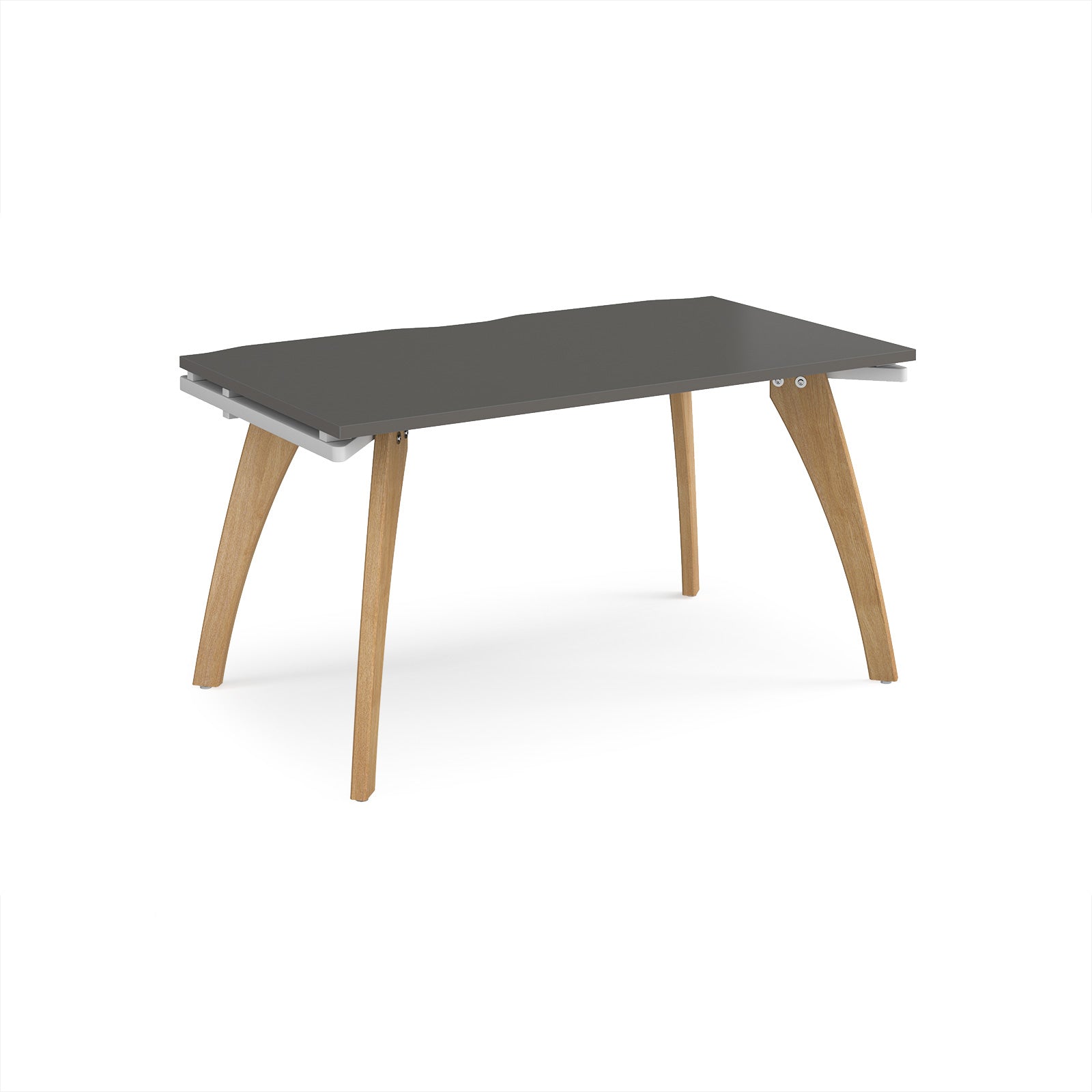 Wooden desk with grey top on a white background