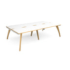Wooden back-to-back desk with white top with contrasting edges on a white background
