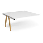 Square table add-on unit with white top and oak legs on a white background
