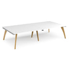White table with wooden legs on a white background