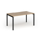 Rectangular desk with wood-effect top and black frame on a white background