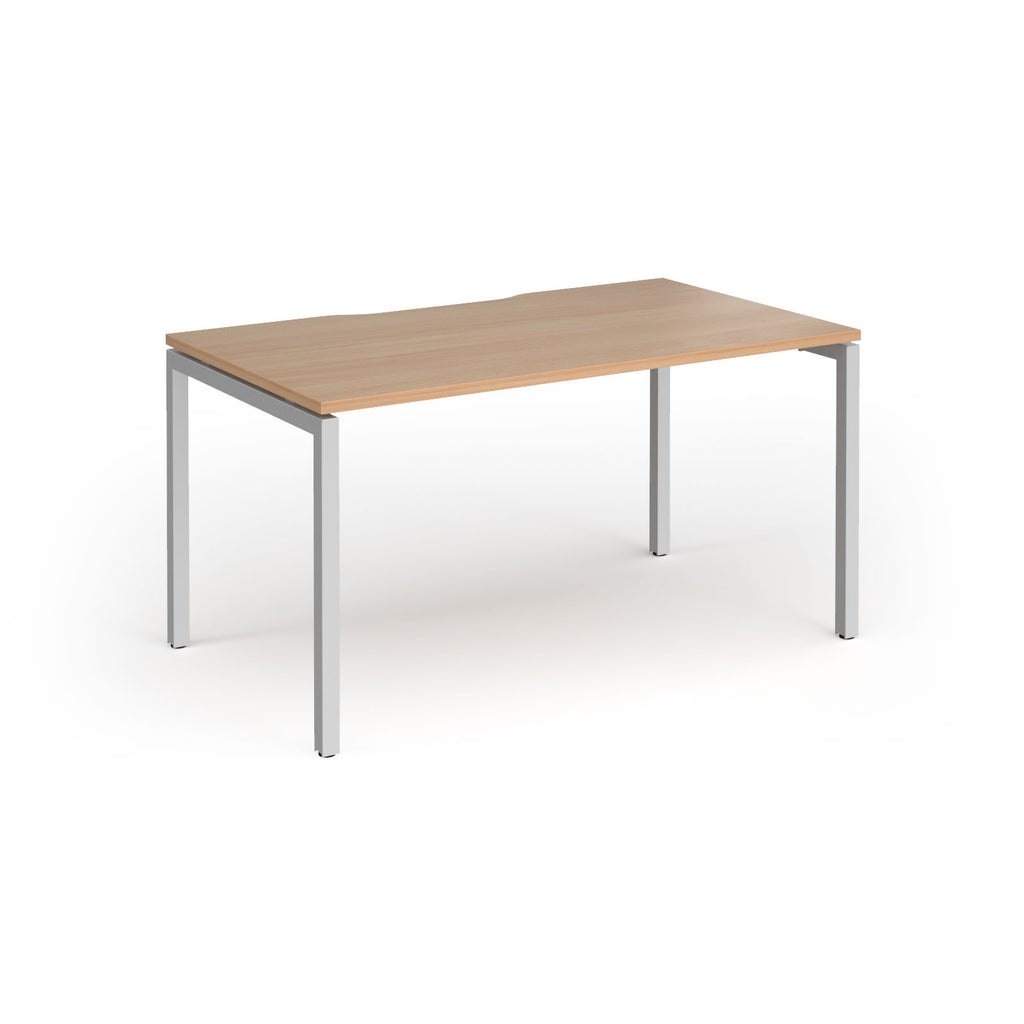 Rectangular desk with wood-effect top and silver frame on a white background