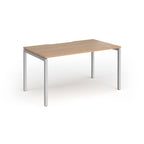 Rectangular desk with wood-effect top and silver frame on a white background